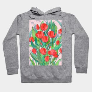 Blooming Red Tulips in Gouache Hoodie